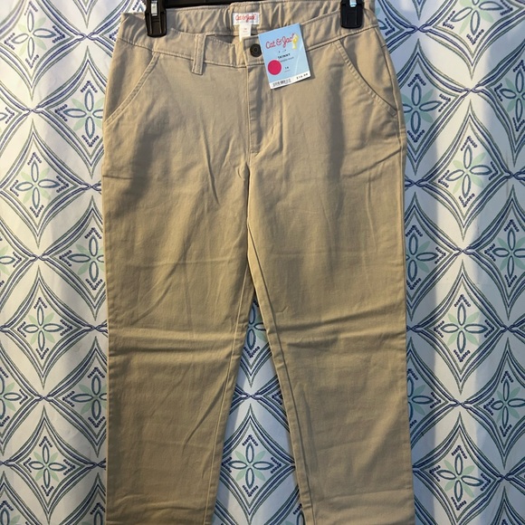 Cat & Jack Khaki Casual Pants w/Flat Front and Elastic Side Bands, NWT Zipper - Picture 5 of 8
